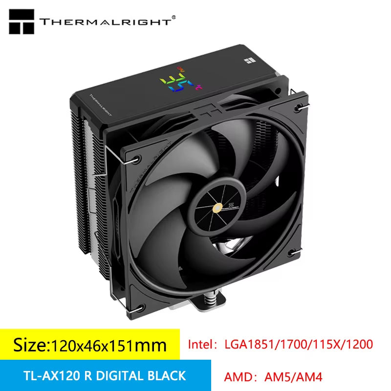 AX120-R ARGB PWM CPU Cooler with 4 Heat Pipes & Digital Display for LGA1851/1700/115X/1200 & AMD AM5