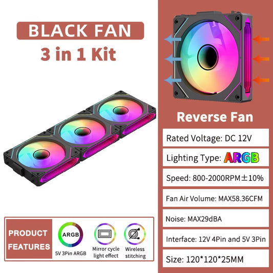 RGB 120mm PC Case Fan with Mirror Cycle Light Effect - High Performance 58.36CFM PWM CPU Cooler for Enhanced Cooling and Aesthetics