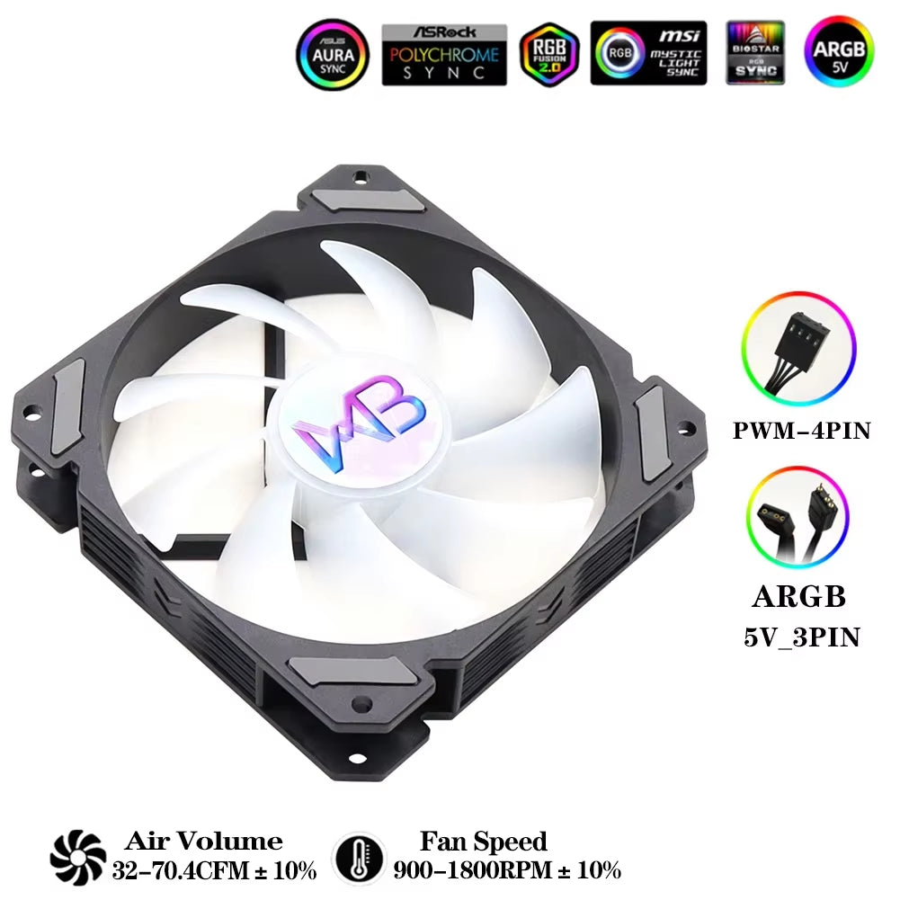 RGB 120Mm Fan PWM 4 PIN Silent Molex 4PIN for Computer Case CPU Cooling Cooler Ventilador 12V DC Adjust Fans Speed