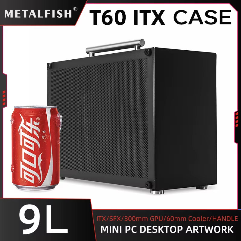T60 Mini ITX Black Case 9L Gaming Computer Chassis Compact Transparent PC Support SFX Psu/300Mm GPU