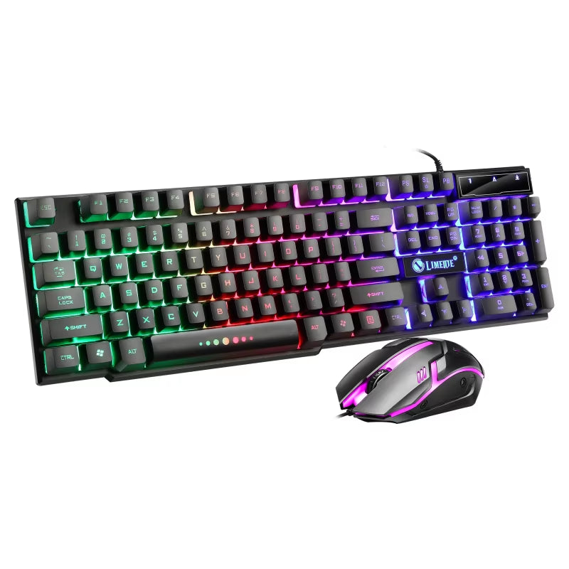 USB Wired Gaming Keyboard Mouse Set PC Rainbow Colorful LED Backlit Gamer Gaming Mouse and Keyboard Combos Kit Home Office