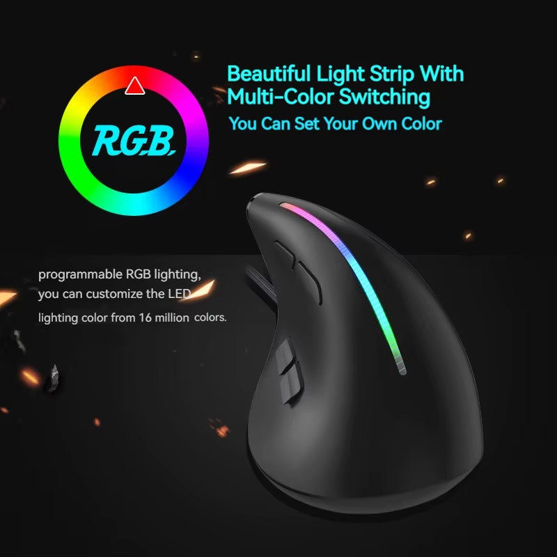 T-50 Upright Mouse Precise Control Gaming Mouse 9-Key Programmable RGB Light Effect Computer Wired Mouse