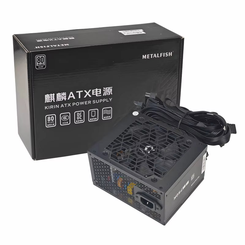 KIRIN750K Black Chassis Power Supply ATX-600W 700W 80 plus SILVER PSU Support ATX3.0 for Game Desktop (100-240V)