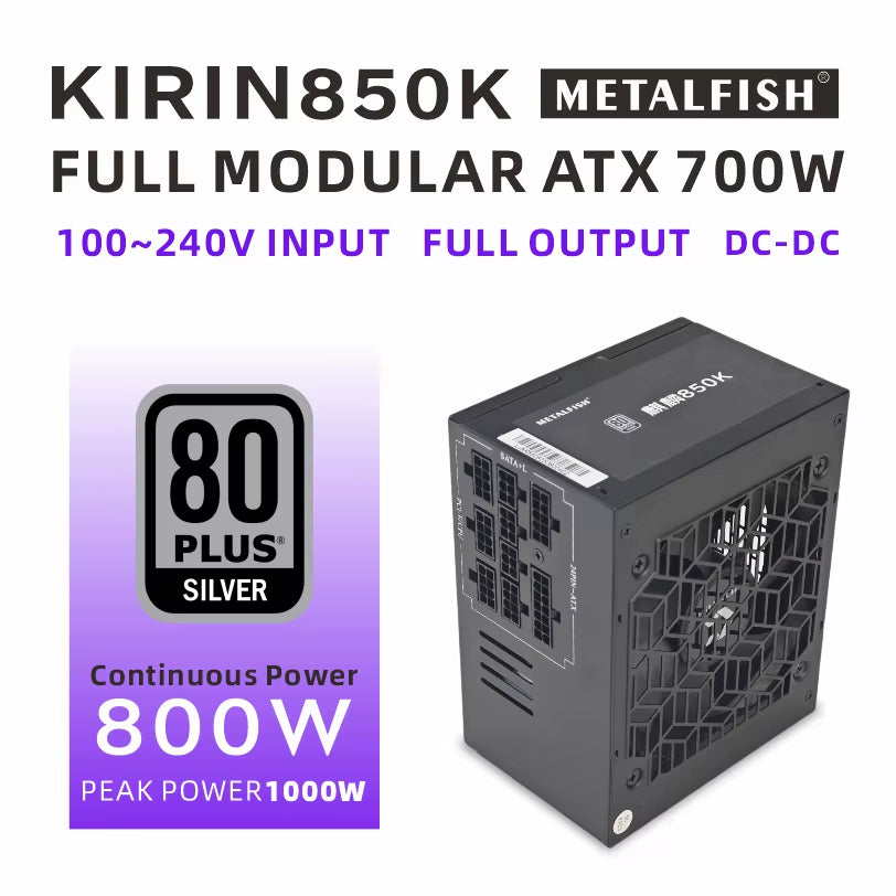 KIRIN850K ATX-600W 700W Black Power Supply 80 plus SILVER Support ATX3.0 Gaming Computer PSU for BTC(100-240V)