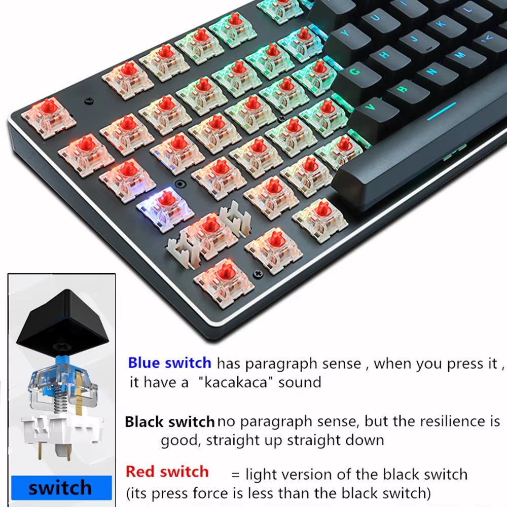 Mechanical Keyboard Wired Gaming Keyboard RGB Mix Backlit 87 104 Anti-Ghosting Blue Red Switch for Game Laptop PC Russian US