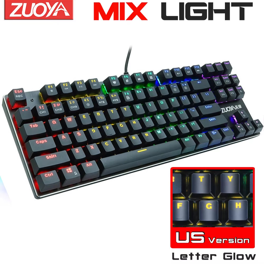 Mechanical Keyboard Wired Gaming Keyboard RGB Mix Backlit 87 104 Anti-Ghosting Blue Red Switch for Game Laptop PC Russian US