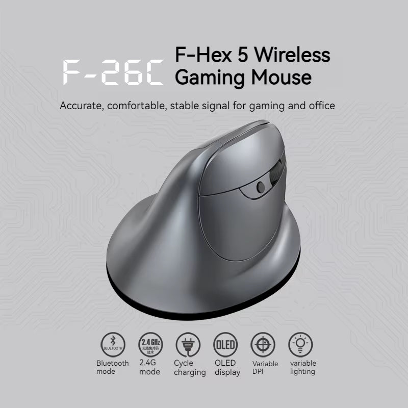 Zelotes F-26C Computer Laptop Office Mouse 2.4G Wireless Gaming Mouse Bluetooth Mouse DPI Adjustable LED Display Screen