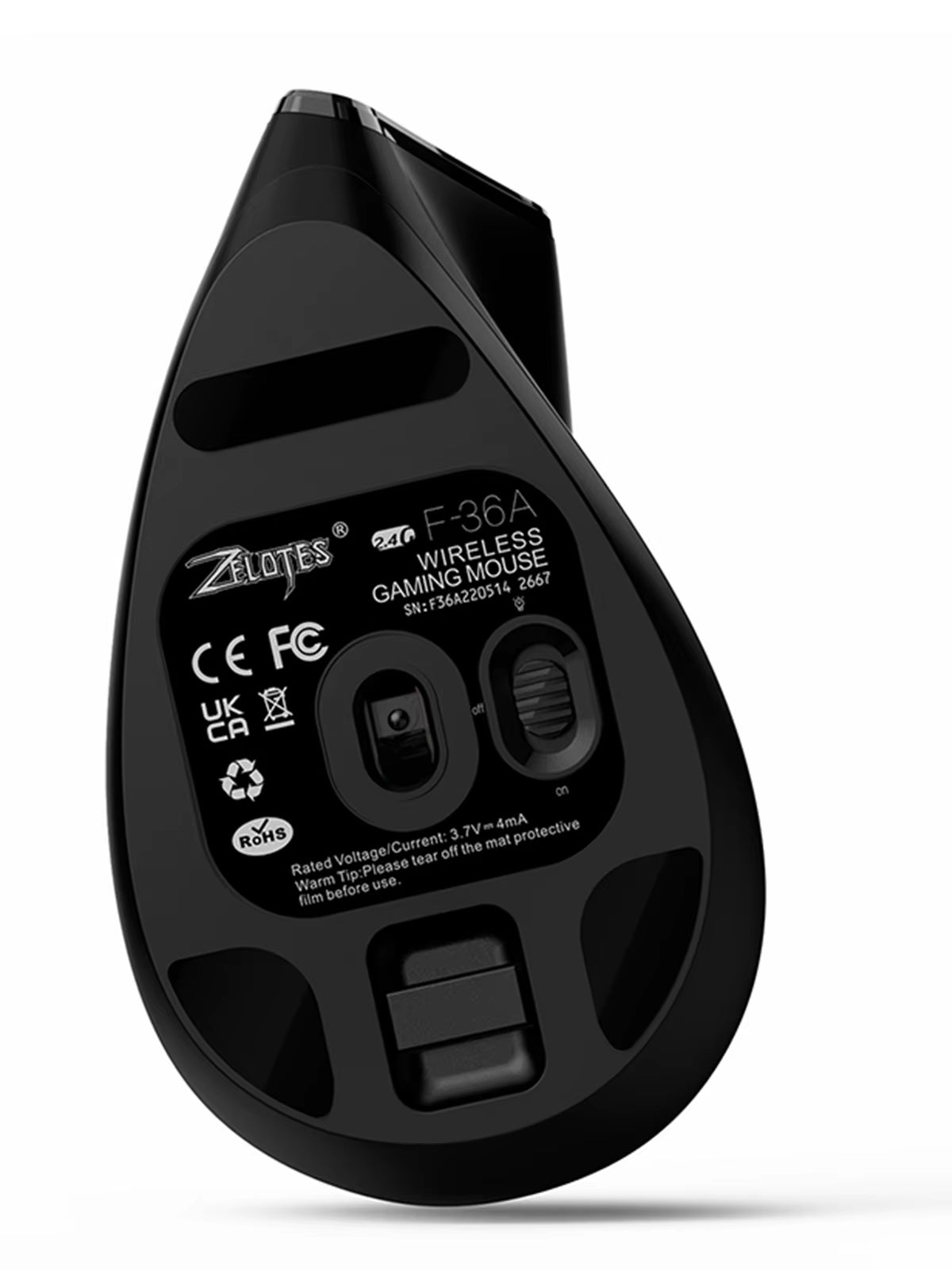 ZELOTES F36A Vertical Handheld Wireless Mouse 2.4G Wireless Rechargeable Laptop Mouse 6-Button Optical Mouse 3 Level DPI Mouse