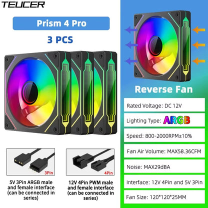 Prism 4 PRO 3PCS PC Case Fan 120Mm ARGB Cyclic Mirror Light Effect PWM 800-2000RPM CPU Cooler Ventilador