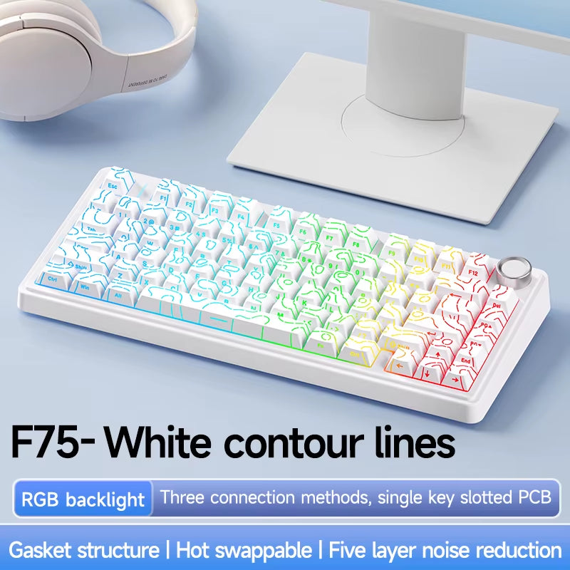 AULA F75 Original Keyboard RGB Customized Bluetooth Wireless 2.4G Type-C Wired Hot Swap75% OEM Gasket Gaming Mechanical Keyboard