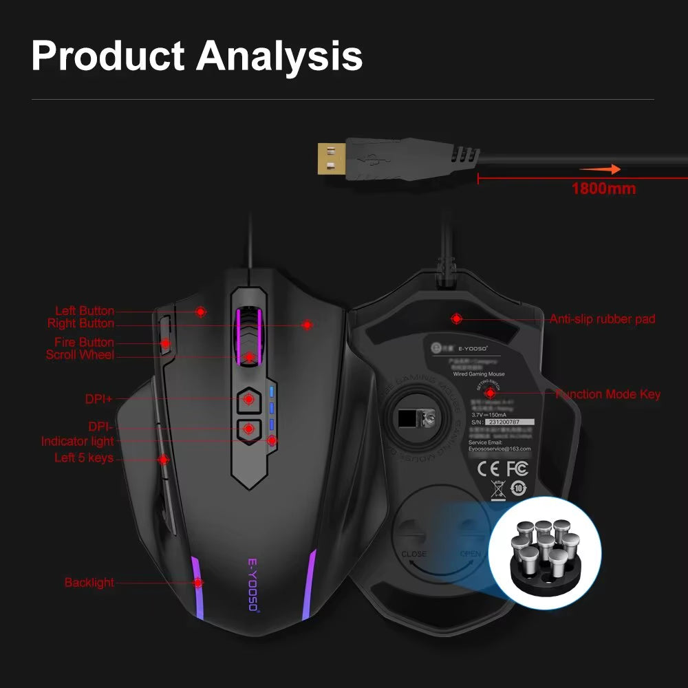 X-41 USB Wired RGB Gaming Mouse 12400 DPI PAW3327 10 Buttons Programmable Game Optical Mice for Computer PC Laptop
