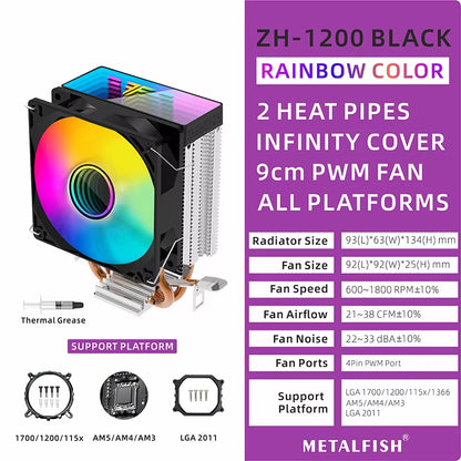 ZH1200 CPU Cooler - ARGB 2 Heatpipes Radiator with Silent PWM Fan for Intel & AMD Processors