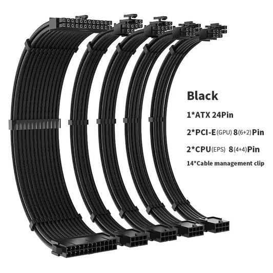TEUCER 35CM CPU PSU Extension Cable Kit 3 in 1 24Pin ATX GPU 6+2Pin PCI-E 4+4Pin EPS Extension Cable Power Cord with Comb