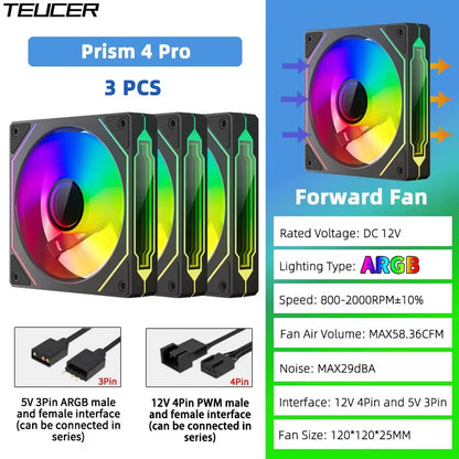 Prism 4 PRO 3PCS PC Case Fan 120Mm ARGB Cyclic Mirror Light Effect PWM 800-2000RPM CPU Cooler Ventilador
