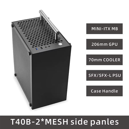 T40 Mini ITX Black Case 7L Gaming Computer Chassis Compact Transparent PC Support SFX Psu/70Mm Cooler/206Mm GPU