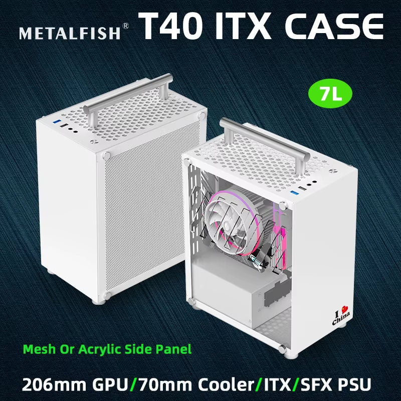 T40 Mini ITX Case 7L Acrylic or Mesh Side Panel and Portable Handle Support SFX Psu/206Mm GPU