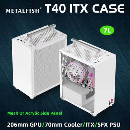T40 Mini ITX Case 7L Acrylic or Mesh Side Panel and Portable Handle Support SFX Psu/206Mm GPU