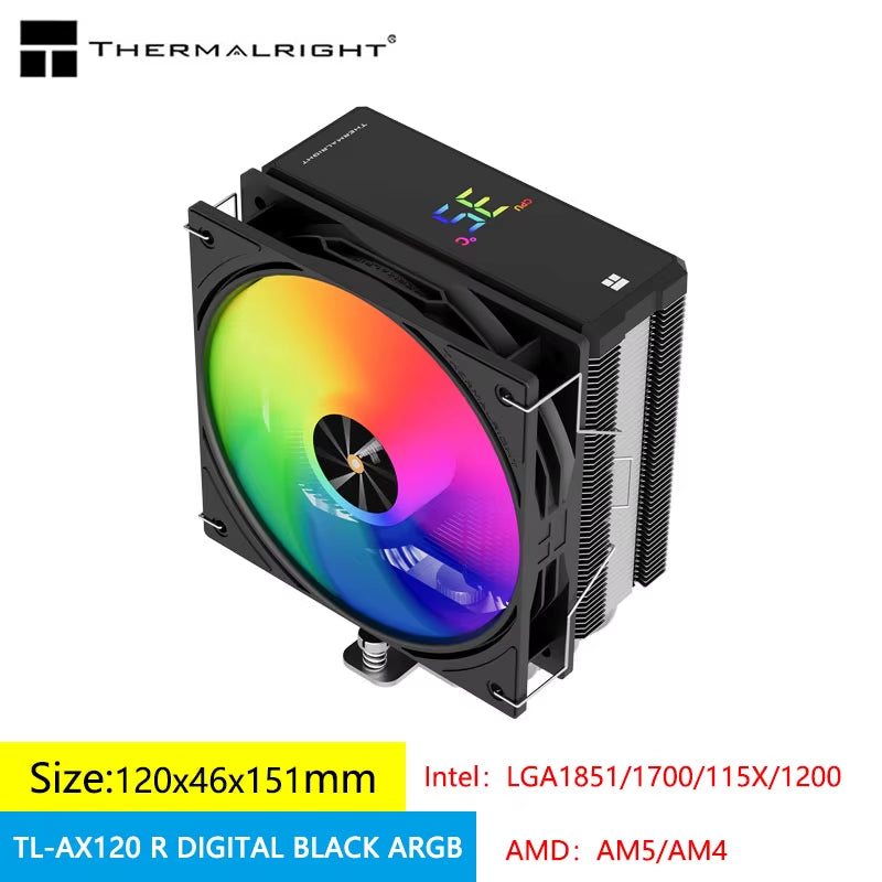 AX120-R ARGB PWM CPU Cooler with 4 Heat Pipes & Digital Display for LGA1851/1700/115X/1200 & AMD AM5