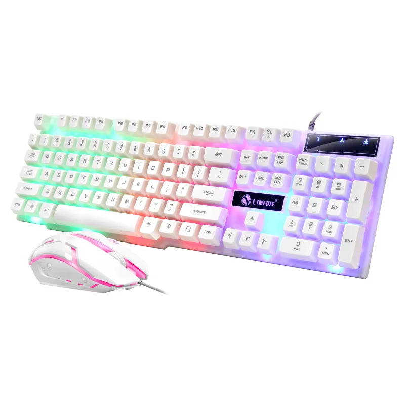 USB Wired Gaming Keyboard Mouse Set PC Rainbow Colorful LED Backlit Gamer Gaming Mouse and Keyboard Combos Kit Home Office