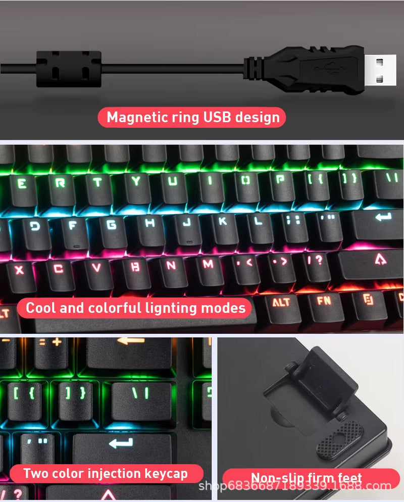 Gaming Mechanical Keyboard Game Anti-Ghosting RGB Mix Backlit Blue Switch 87Key Teclado Mecanico for Game Laptop PC