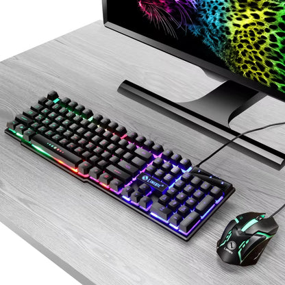 USB Wired Gaming Keyboard Mouse Set PC Rainbow Colorful LED Backlit Gamer Gaming Mouse and Keyboard Combos Kit Home Office