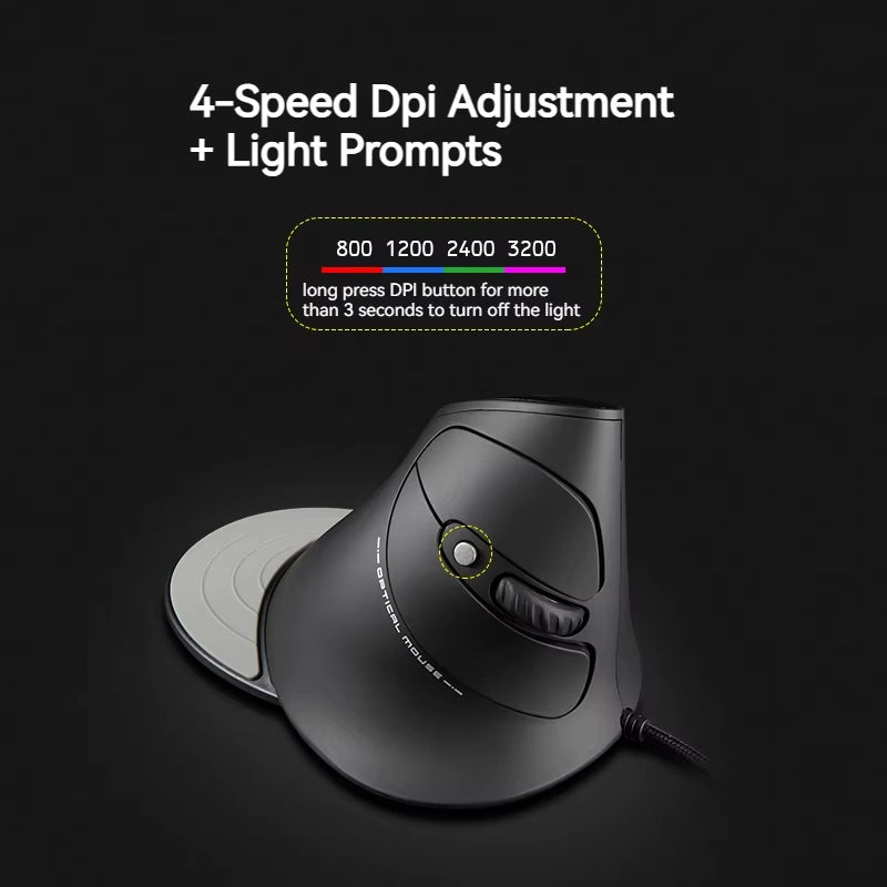 Zelotes T-30 Upright Optical Mouse Programmable 6 Keys 4-Speed DPI Adjustable Computer Office Wired Mouse Gaming Mouse