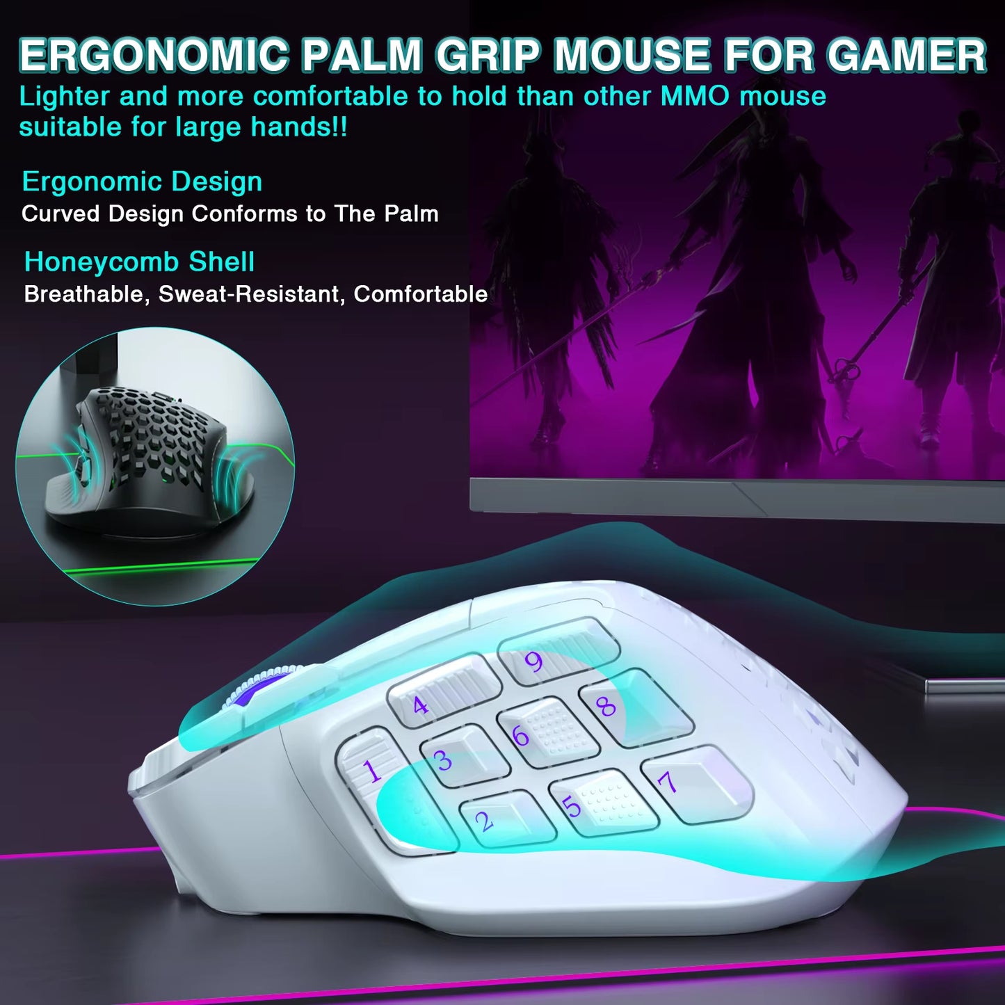 SM809 Pro Wireless MMO Gaming Mouse PAW3311 16 Side Buttons 24000 DPI RGB Honeycomb Programmable Macro Wireless Mouse