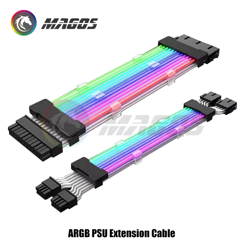 PC Case PSU Extension RGB Cable, ATX 24Pin + PCI-E GPU 8Pinx2, Neon Color Line ARGB Streamer Transfer Adapter, M/B 5V 3Pin SYNC