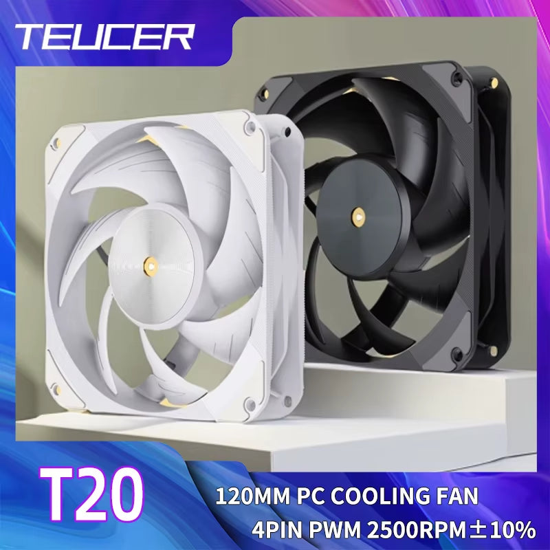 T20 120Mm 4Pin PWM Silent Fan, High-Performance 2500RPM Low Noise Cooling Fans for Cpu/Gaming PC & Water Cooling Radiator