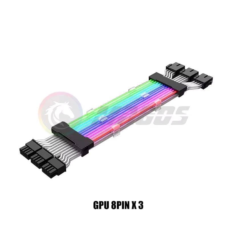 PC Case PSU Extension RGB Cable, ATX 24Pin + PCI-E GPU 8Pinx2, Neon Color Line ARGB Streamer Transfer Adapter, M/B 5V 3Pin SYNC
