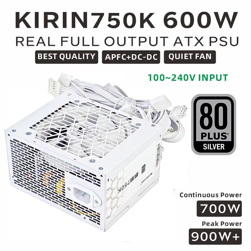KIRIN750K White Chassis Power Supply ATX-600W 700W 80PLUS SILVER PSU Support ATX3.0 700W Optional Full Module 100-240V