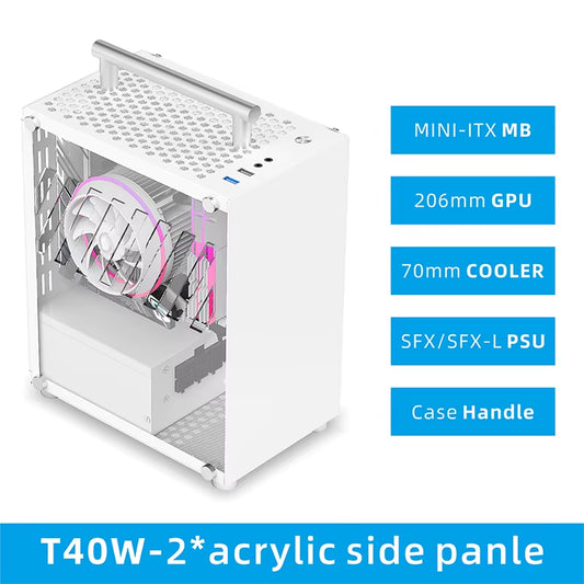 T40 Mini ITX Case 7L Acrylic or Mesh Side Panel and Portable Handle Support SFX Psu/206Mm GPU