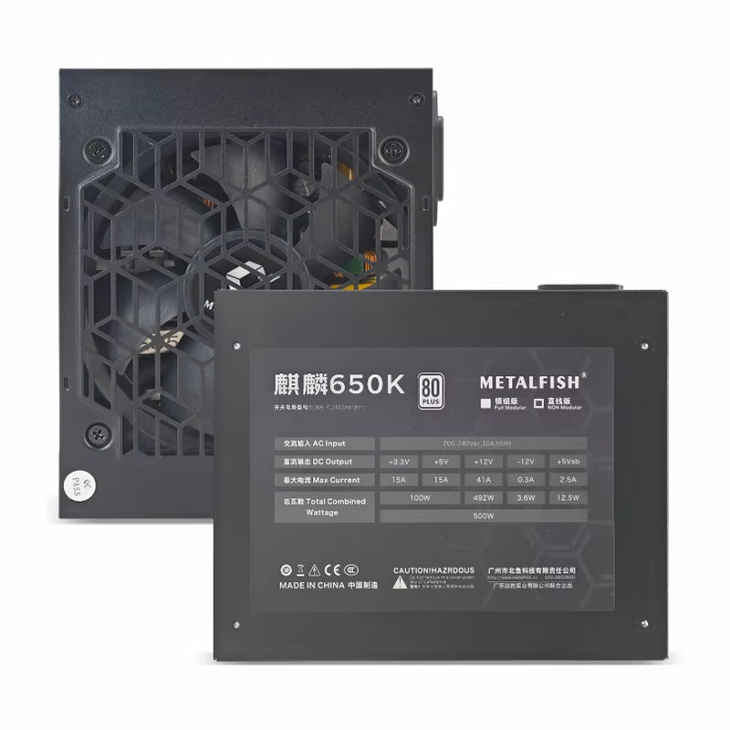 KIRIN650K Black Chassis Power Supply ATX-500W 80PLUS PSU for Gaming Computers, Graphics Card Docks (100-240V)