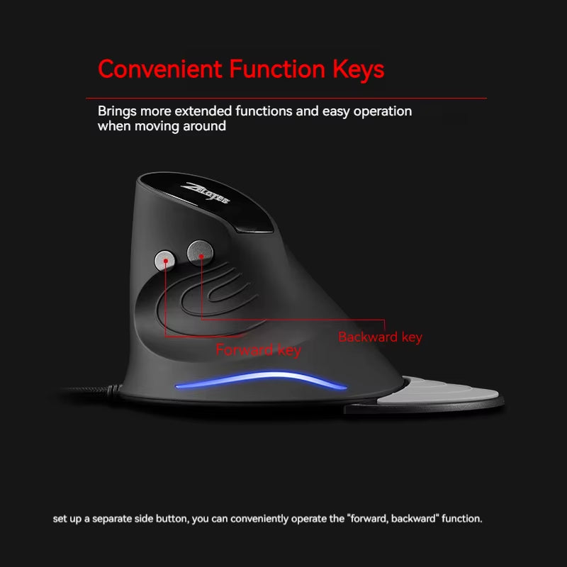 Zelotes T-30 Upright Optical Mouse Programmable 6 Keys 4-Speed DPI Adjustable Computer Office Wired Mouse Gaming Mouse