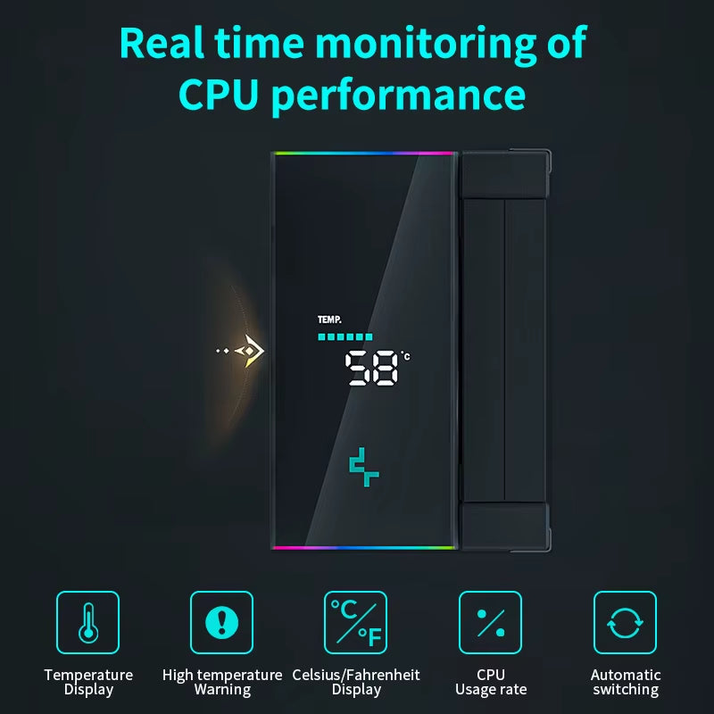 Deepcool AK500S High-Performance CPU Cooler with Digital Display - 5 Heat Pipes, 240W TDP, 120mm Silent Air-Cooling Solution