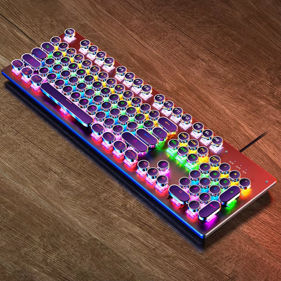 Mechanical Keyboard Panel Round/Square Retro Typewrit Keycap Backlit Wired Black/Blue/Brown Switch Gaming Keyboard for PC Laptop