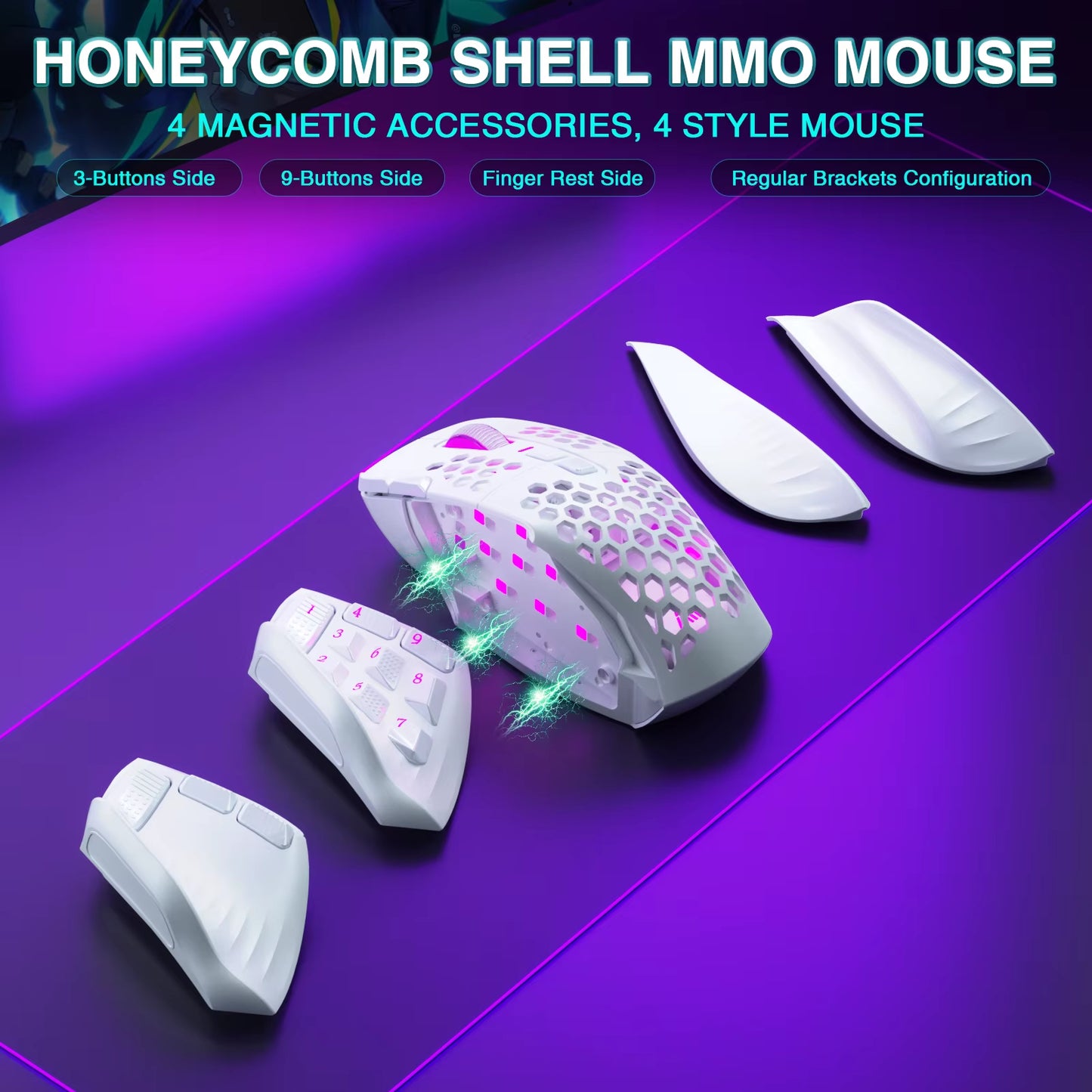SM809 Pro Wireless MMO Gaming Mouse PAW3311 16 Side Buttons 24000 DPI RGB Honeycomb Programmable Macro Wireless Mouse