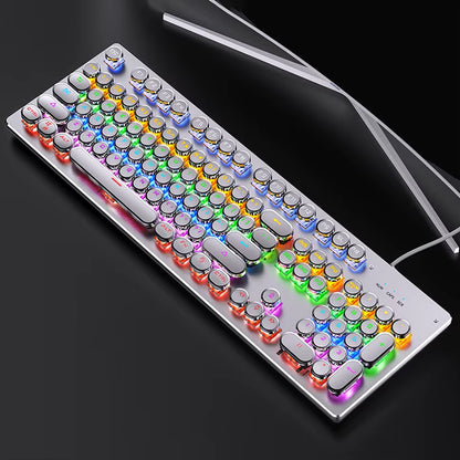 Mechanical Keyboard Panel Round/Square Retro Typewrit Keycap Backlit Wired Black/Blue/Brown Switch Gaming Keyboard for PC Laptop