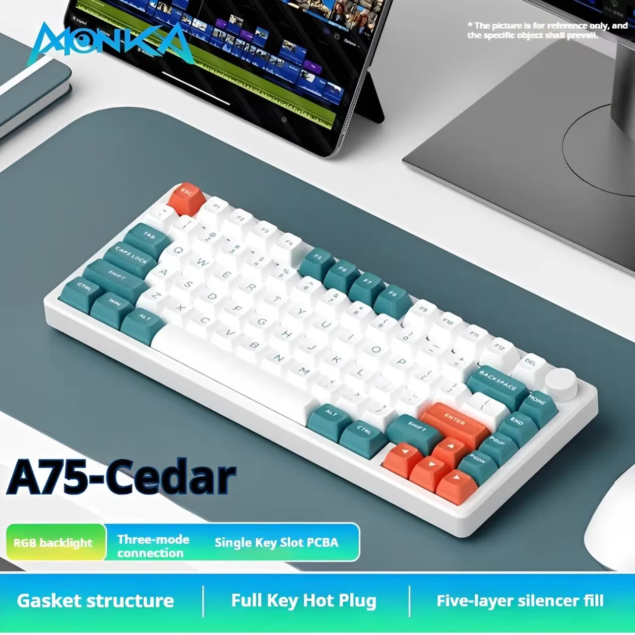 Monka A75 Wireless Mechanical Keyboard 3-Mode Aluminium Alloy 81Keys Hot Swap RGB Gasket Bluetooth5.0 Customized Gaming Keyboard