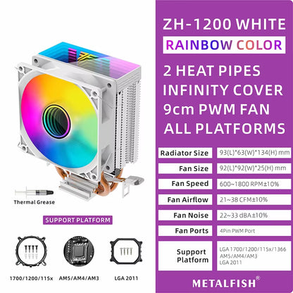 ZH1200 CPU Cooler - ARGB 2 Heatpipes Radiator with Silent PWM Fan for Intel & AMD Processors