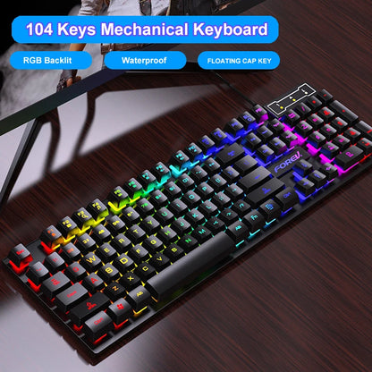 104 Keys Mechanical Feel Keyboard Wired Gaming Keyboard for Laptop Desktop Ergonomics RGB Backlit LED Keycaps PC Accessories