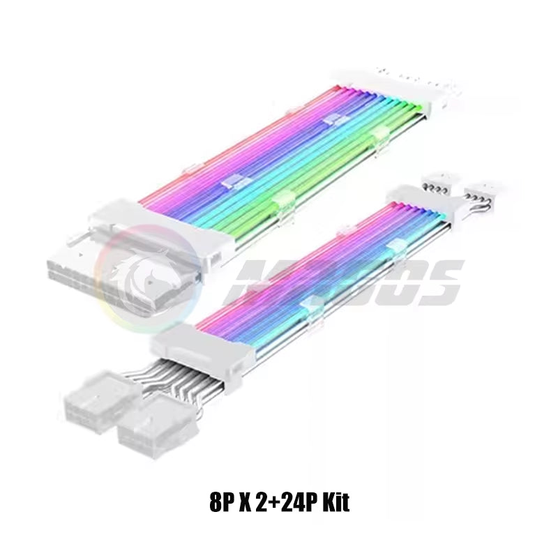 PC Case PSU Extension RGB Cable, ATX 24Pin + PCI-E GPU 8Pinx2, Neon Color Line ARGB Streamer Transfer Adapter, M/B 5V 3Pin SYNC