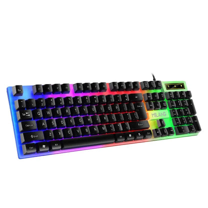104 Keys Mechanical Feel Keyboard Wired Gaming Keyboard for Laptop Desktop Ergonomics RGB Backlit LED Keycaps PC Accessories