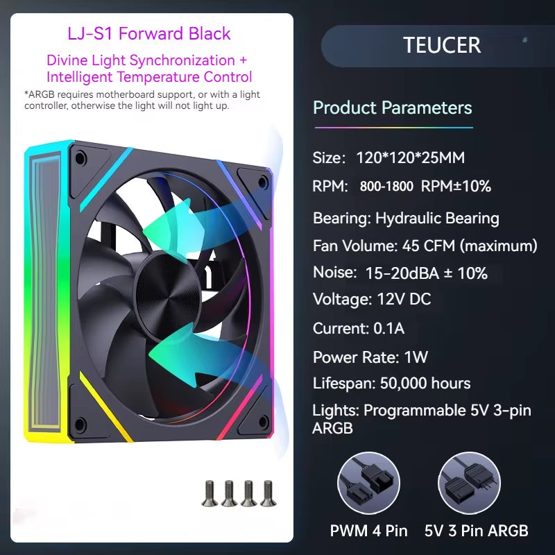 Prism S1 120MM ARGB PWM Chassis Fan - High-Performance PC Cooling Solution (800-1800 RPM)
