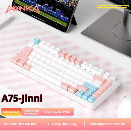 Monka A75 Wireless Mechanical Keyboard 3-Mode Aluminium Alloy 81Keys Hot Swap RGB Gasket Bluetooth5.0 Customized Gaming Keyboard