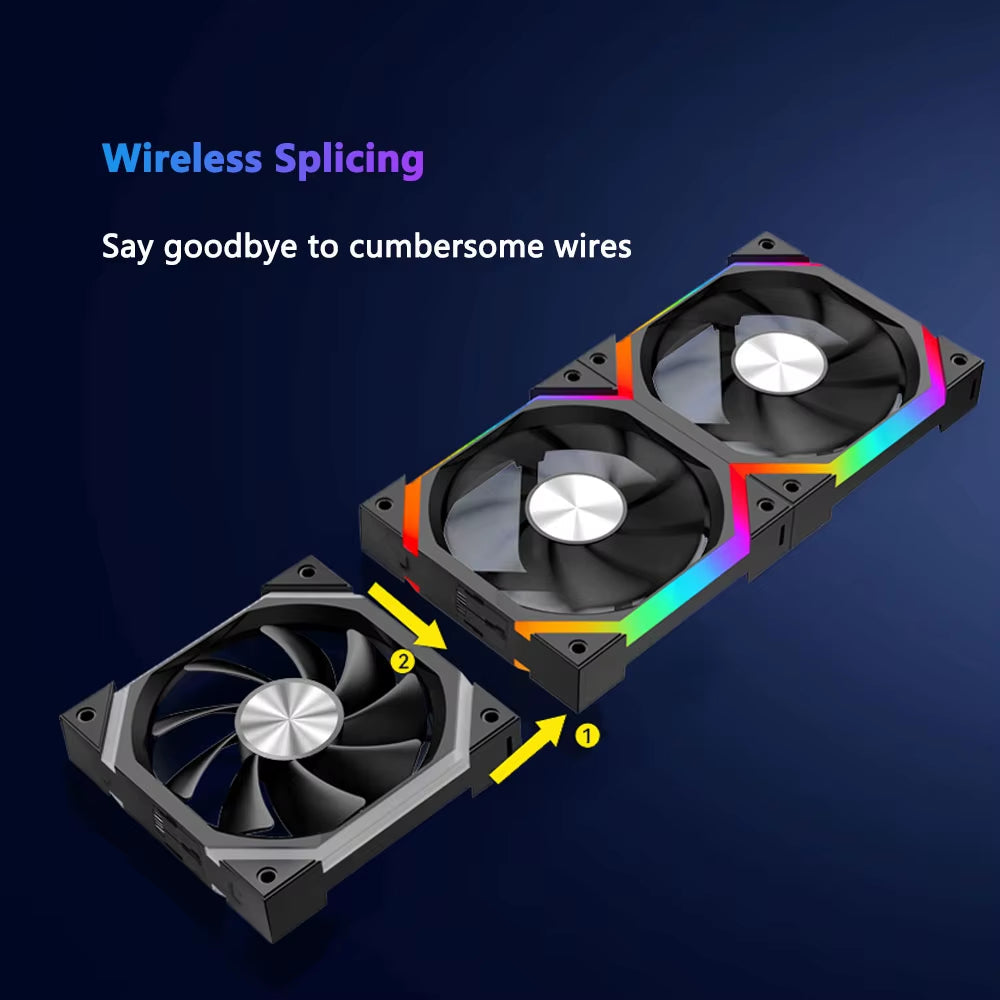 W-ZF120 120Mm 5V 3-PIN ARGB/12V 4-PIN PWM Quiet Cooling Fan Wire-Free Splicing Case Fans 800-2000RPM 61.5 CFM Air Volume