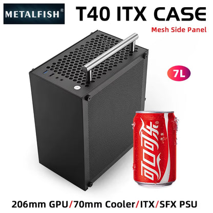 T40 Mini ITX Black Case 7L Gaming Computer Chassis Compact Transparent PC Support SFX Psu/70Mm Cooler/206Mm GPU