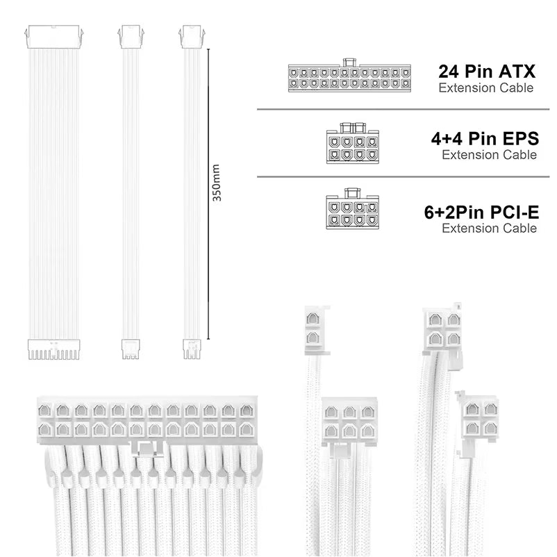 TEUCER EPS ATX PCI-E Extension Cable 350Mm 24PIN 4+4PIN 6+2PIN 8PIN PSU CPU GPU Motherboard Extension Cord