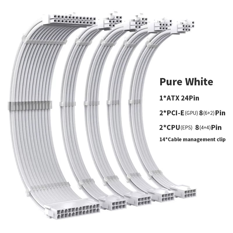 TEUCER 35CM CPU PSU Extension Cable Kit 3 in 1 24Pin ATX GPU 6+2Pin PCI-E 4+4Pin EPS Extension Cable Power Cord with Comb