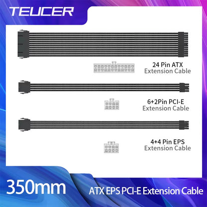 TEUCER EPS ATX PCI-E Extension Cable 350Mm 24PIN 4+4PIN 6+2PIN 8PIN PSU CPU GPU Motherboard Extension Cord